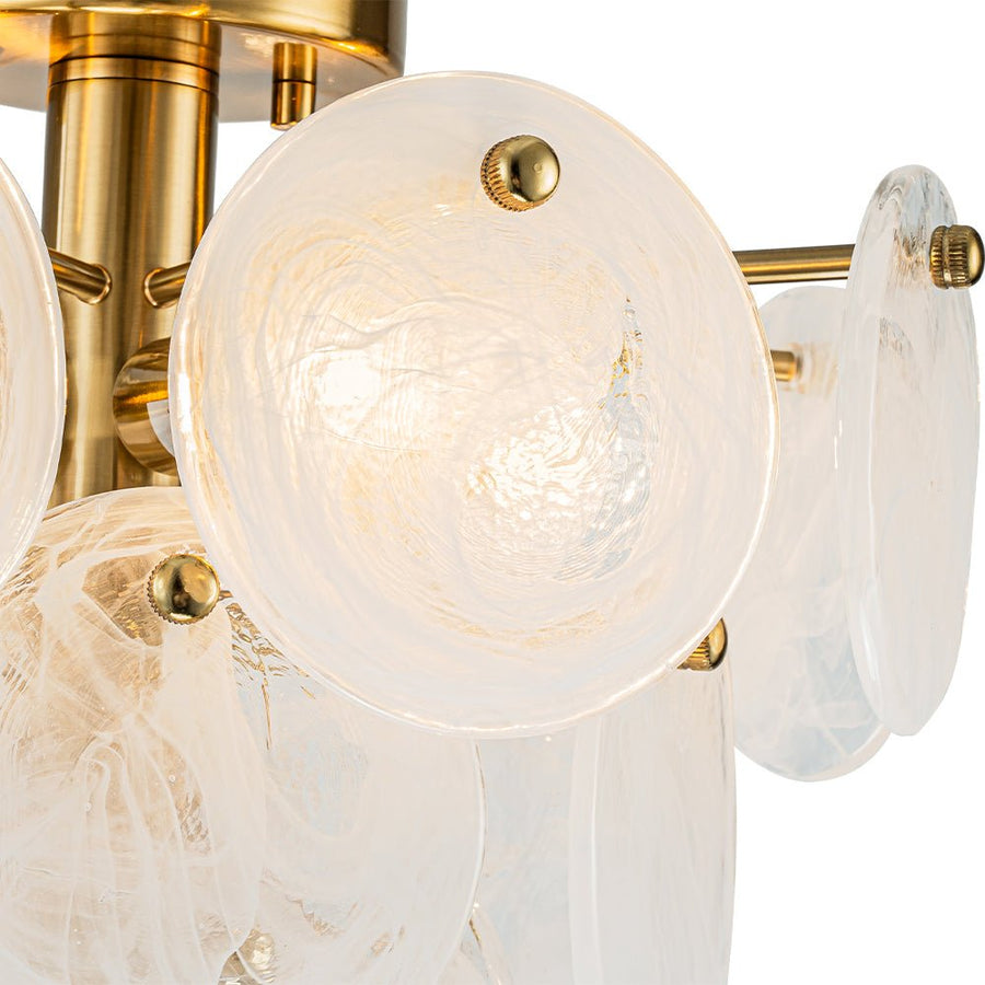 Farmhouze Light - 4 - Light Layer White Textured Glass Semi Flush Ceiling Light - Ceiling Light - Brass - 