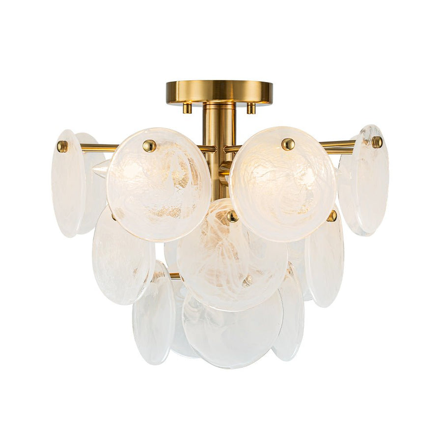 Farmhouze Light - 4 - Light Layer White Textured Glass Semi Flush Ceiling Light - Ceiling Light - Brass - 