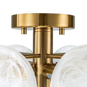 Farmhouze Light - 4 - Light Layer White Textured Glass Semi Flush Ceiling Light - Ceiling Light - Brass - 