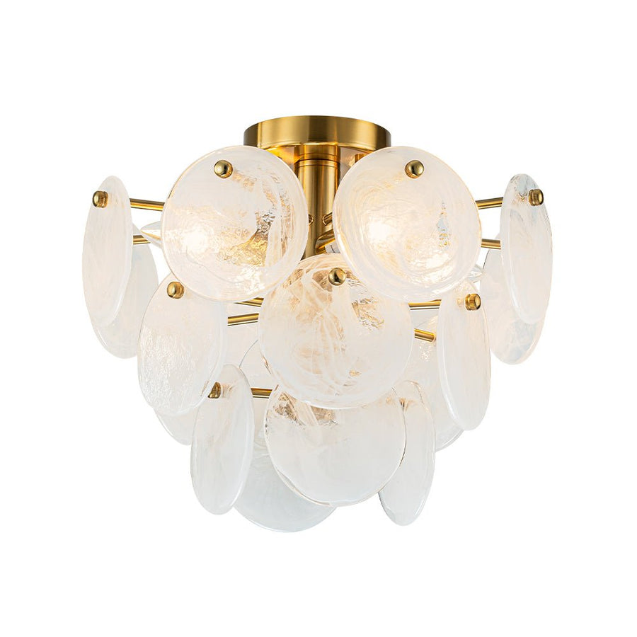 Farmhouze Light - 4 - Light Layer White Textured Glass Semi Flush Ceiling Light - Ceiling Light - Brass - 