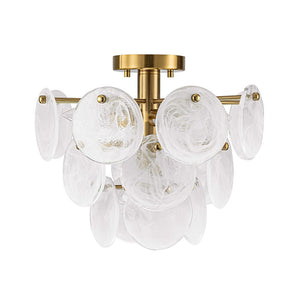 Farmhouze Light - 4 - Light Layer White Textured Glass Semi Flush Ceiling Light - Ceiling Light - Brass - 