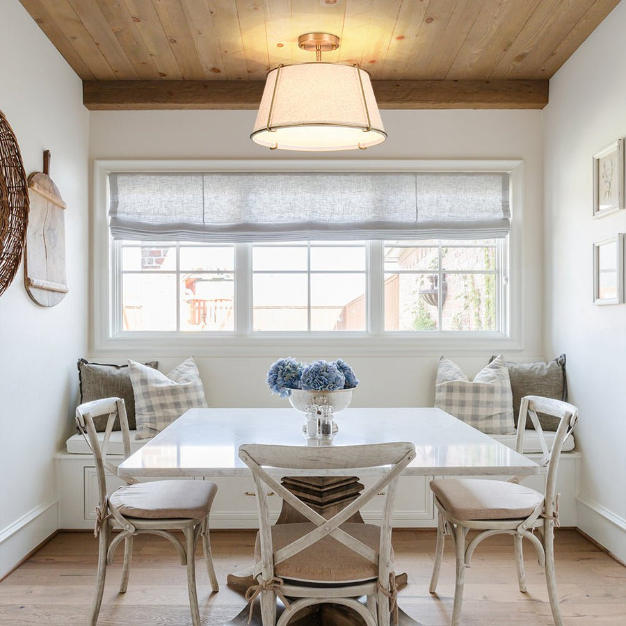 4-Light Linen Drum Brass Semi Flush Ceiling Light | Farmhouze Light