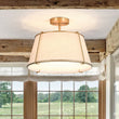 Load image into Gallery viewer, Farmhouze Light - 4 - Light Linen Drum Semi Flush Ceiling Light - Ceiling Light - Brass/Ivory Linen - 
