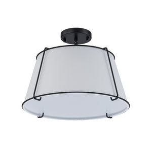 Farmhouze Light - 4 - Light Linen Drum Semi Flush Ceiling Light - Ceiling Light - Nickel - 