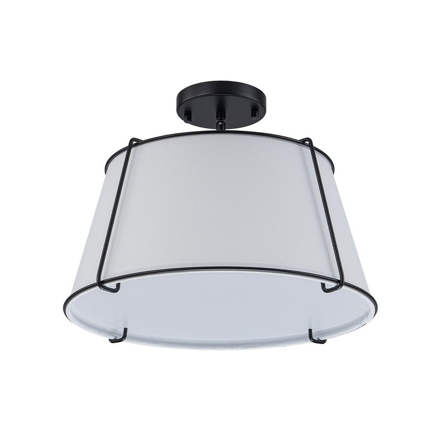 Farmhouze Light - 4 - Light Linen Drum Semi Flush Ceiling Light - Ceiling Light - Nickel - 