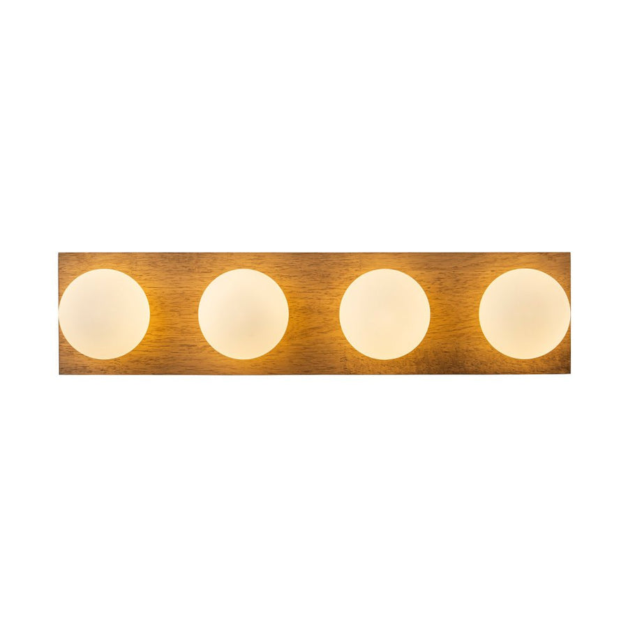 Farmhouze Light - 4 - light Rustic Wood Frosted Glass Globe Vanity Wall Lamp - Wall Sconce - 22.8 in - 