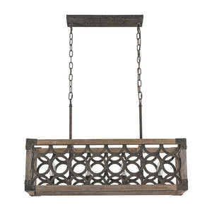 Farmhouze Light - 4 - Light Rustic Wooden Rectangular Cage Island Chandelier - Chandelier - Poplar - 