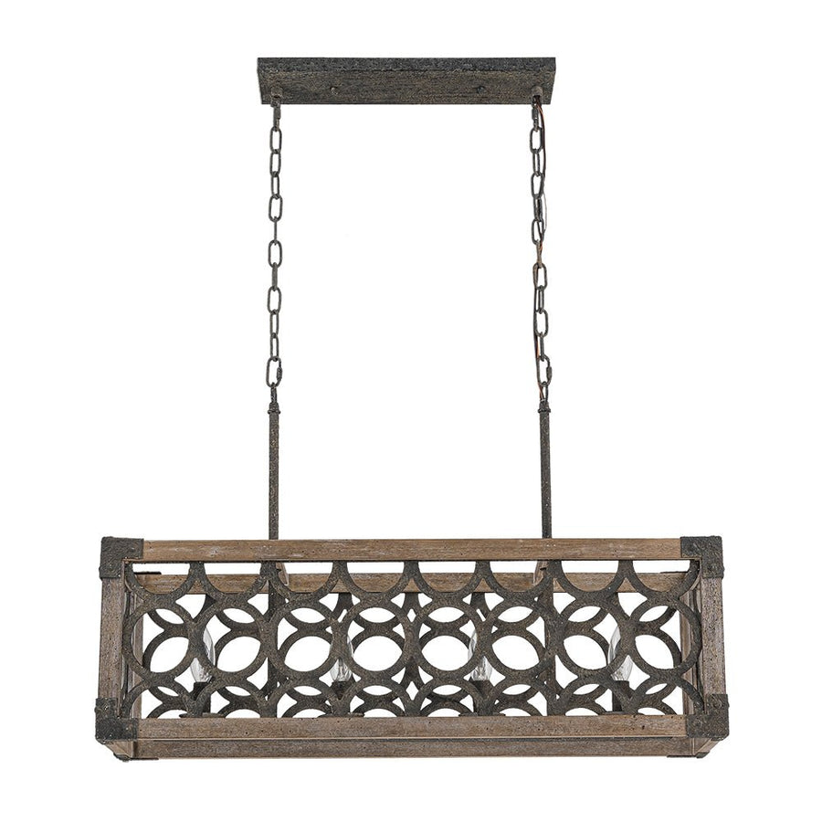 Farmhouze Light - 4 - Light Rustic Wooden Rectangular Cage Island Chandelier - Chandelier - Poplar - 