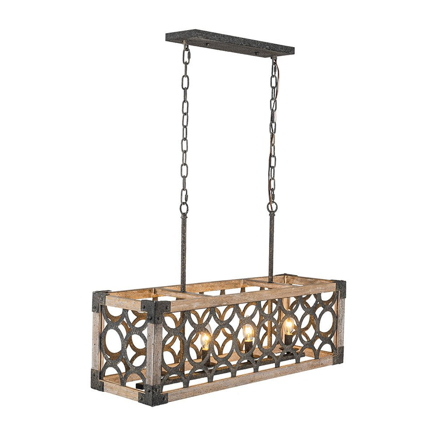 Farmhouze Light - 4 - Light Rustic Wooden Rectangular Cage Island Chandelier - Chandelier - Poplar - 