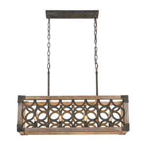 Farmhouze Light - 4 - Light Rustic Wooden Rectangular Cage Island Chandelier - Chandelier - Poplar - 