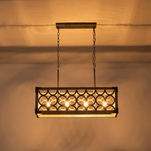 Farmhouze Light - 4 - Light Rustic Wooden Rectangular Cage Island Chandelier - Chandelier - Poplar - 