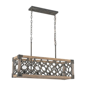 Farmhouze Light - 4 - Light Rustic Wooden Rectangular Cage Island Chandelier - Chandelier - Poplar - 