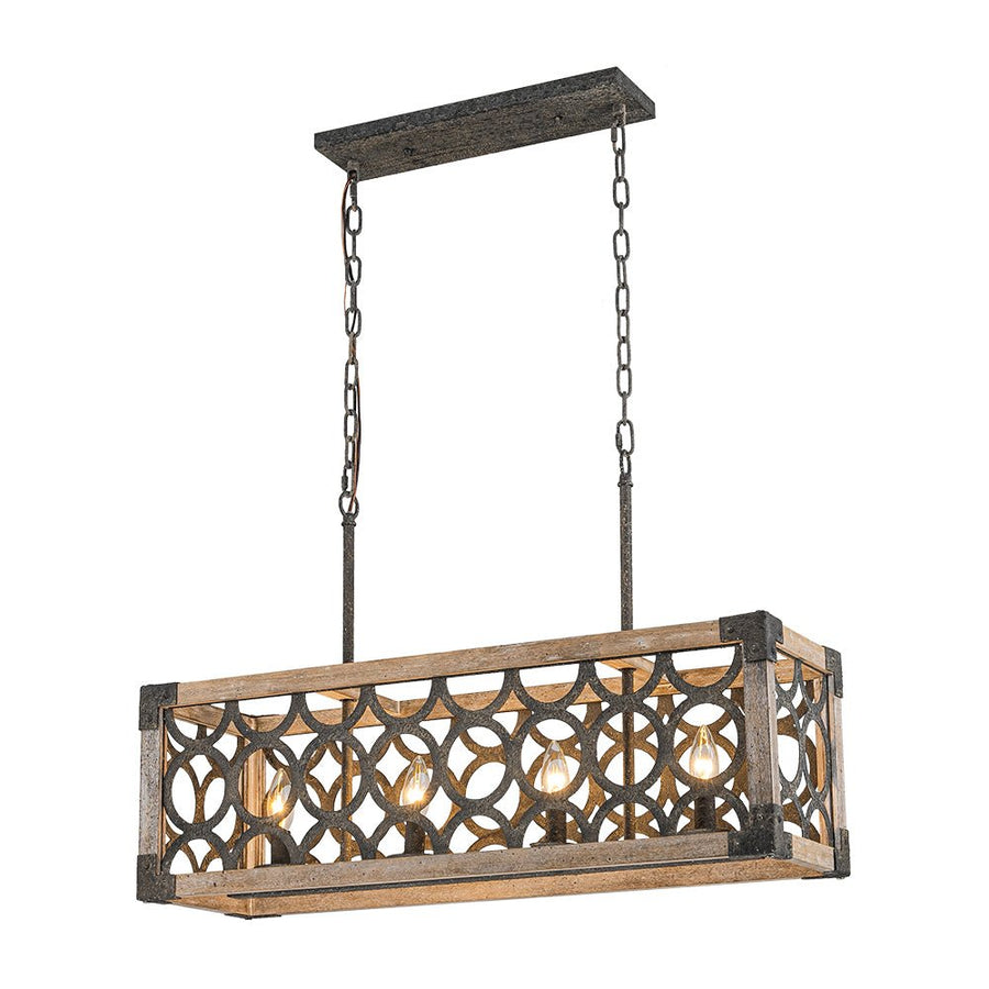 Farmhouze Light - 4 - Light Rustic Wooden Rectangular Cage Island Chandelier - Chandelier - Poplar - 