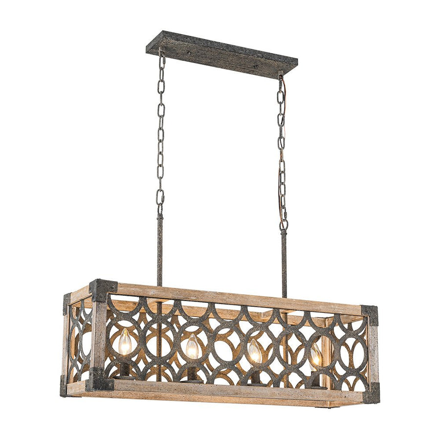 Farmhouze Light - 4 - Light Rustic Wooden Rectangular Cage Island Chandelier - Chandelier - Poplar - 