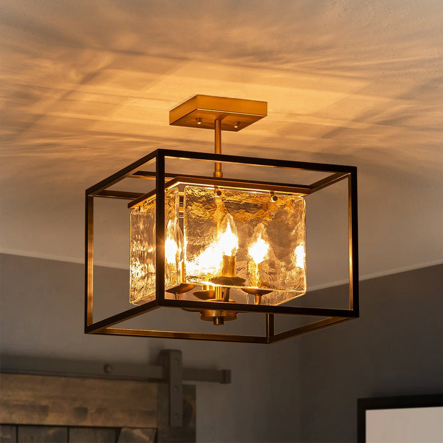 4-Light Square Water Glass Shade Semi Flush Mount Farmhouze Light