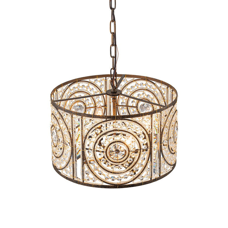 Farmhouze Light - 4 - Light Vintage Glam Crystal Drum Lantern Pendant - Chandelier - Medium - 