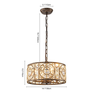 Farmhouze Light - 4 - Light Vintage Glam Crystal Drum Lantern Pendant - Chandelier - Small - 