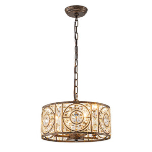 Farmhouze Light - 4 - Light Vintage Glam Crystal Drum Lantern Pendant - Chandelier - Small - 