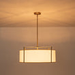 Load image into Gallery viewer, Farmhouze Light - 4 - Light White Fabric Wide Round Drum Lantern Pendant - Chandelier - Brass - 
