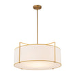 Load image into Gallery viewer, Farmhouze Light - 4 - Light White Fabric Wide Round Drum Lantern Pendant - Chandelier - Brass - 
