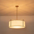 Load image into Gallery viewer, Farmhouze Light - 4 - Light White Fabric Wide Round Drum Lantern Pendant - Chandelier - Brass - 
