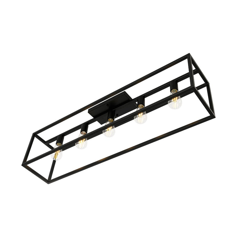 Farmhouze Light - 5 - Light Black Rectangular Cage Flush Mount Ceiling Light - Ceiling Light - 5 Bulbs - 