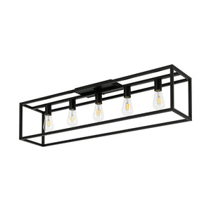 Farmhouze Light - 5 - Light Black Rectangular Cage Flush Mount Ceiling Light - Ceiling Light - 5 Bulbs - 