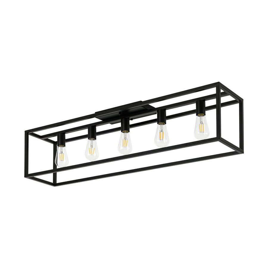 Farmhouze Light - 5 - Light Black Rectangular Cage Flush Mount Ceiling Light - Ceiling Light - 5 Bulbs - 