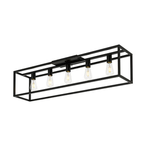 Farmhouze Light - 5 - Light Black Rectangular Cage Flush Mount Ceiling Light - Ceiling Light - 5 Bulbs - 