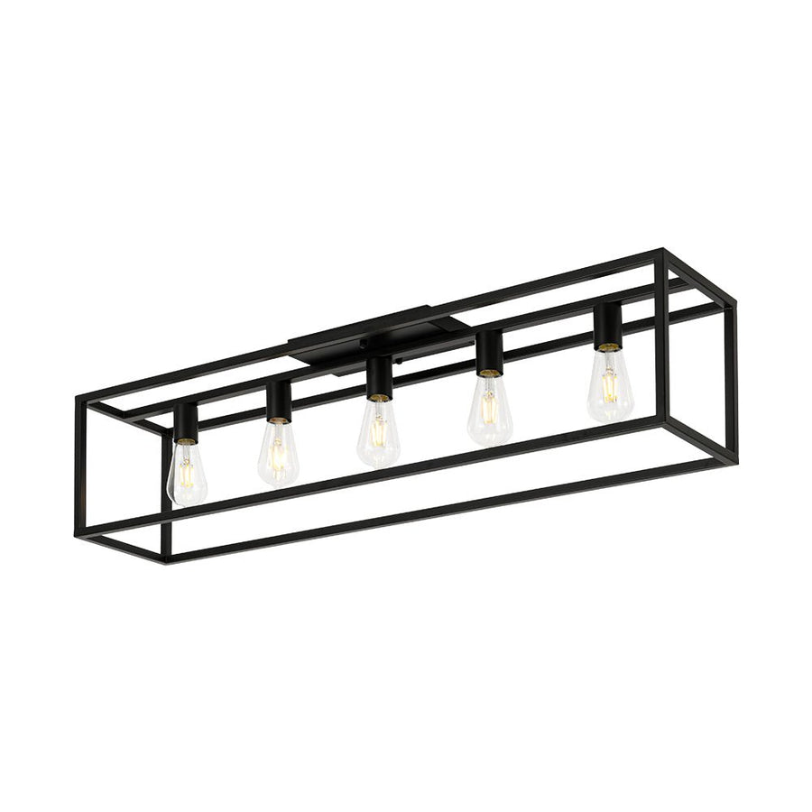 Farmhouze Light - 5 - Light Black Rectangular Cage Flush Mount Ceiling Light - Ceiling Light - 5 Bulbs - 