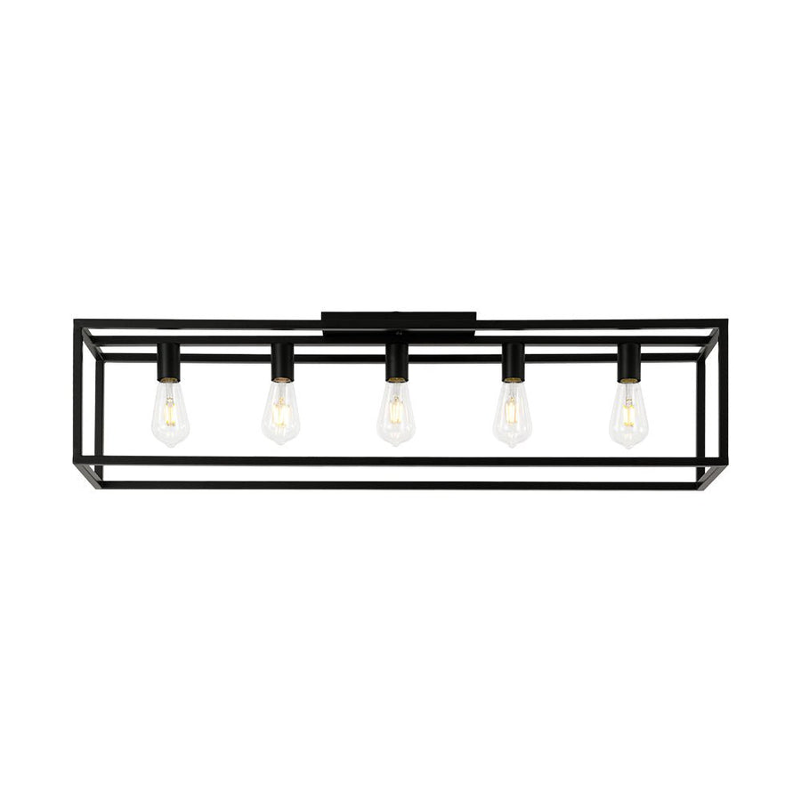 Farmhouze Light - 5 - Light Black Rectangular Cage Flush Mount Ceiling Light - Ceiling Light - 5 Bulbs - 