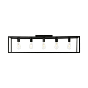 Farmhouze Light - 5 - Light Black Rectangular Cage Flush Mount Ceiling Light - Ceiling Light - 5 Bulbs - 