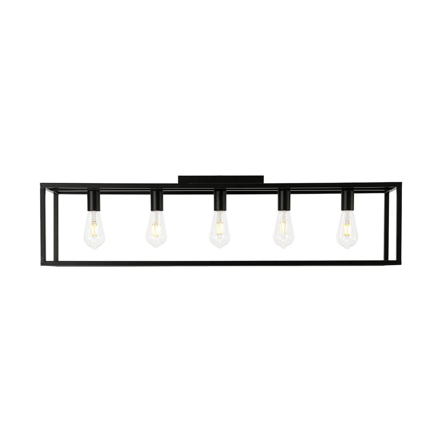 Farmhouze Light - 5 - Light Black Rectangular Cage Flush Mount Ceiling Light - Ceiling Light - 5 Bulbs - 