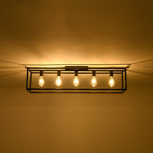 Farmhouze Light - 5 - Light Black Rectangular Cage Flush Mount Ceiling Light - Ceiling Light - 5 Bulbs - 