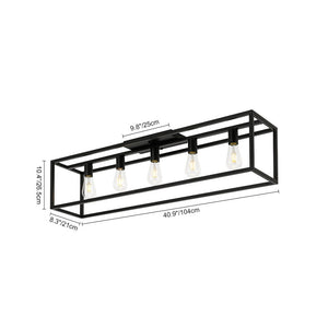 Farmhouze Light - 5 - Light Black Rectangular Cage Flush Mount Ceiling Light - Ceiling Light - 5 Bulbs - 