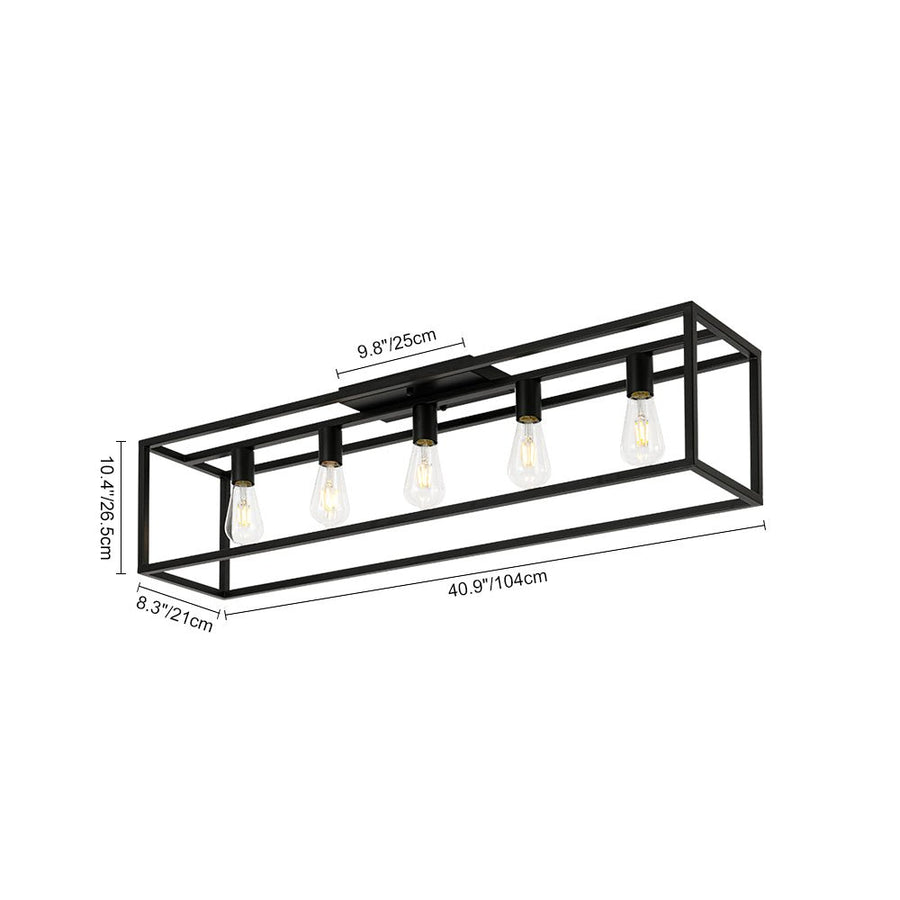 Farmhouze Light - 5 - Light Black Rectangular Cage Flush Mount Ceiling Light - Ceiling Light - 5 Bulbs - 