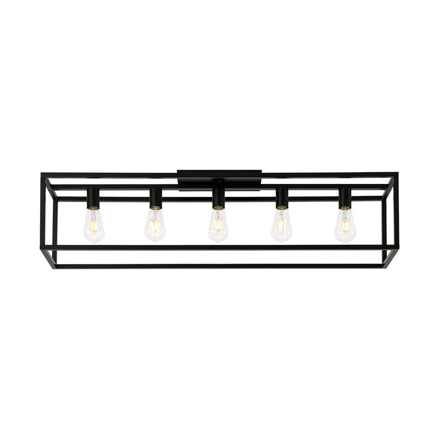Farmhouze Light - 5 - Light Black Rectangular Cage Flush Mount Ceiling Light - Ceiling Light - 5 Bulbs - 