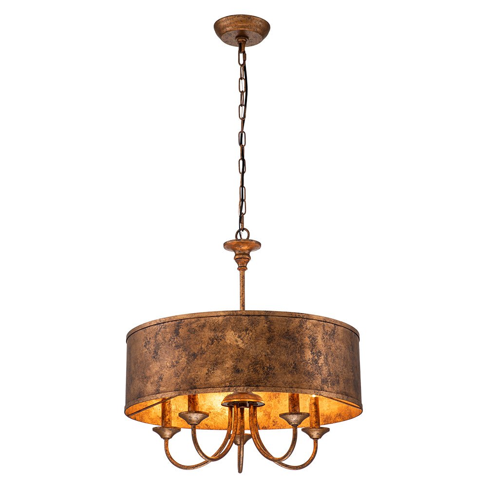 5-Light Candle Style Rust Iron Drum Pendant Light | Farmhouze Light