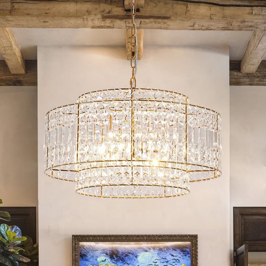 Farmhouze Light - 5 - Light Luxury Crystal Layered Drum Cage Chandelier - Chandelier - 23.6 in - 