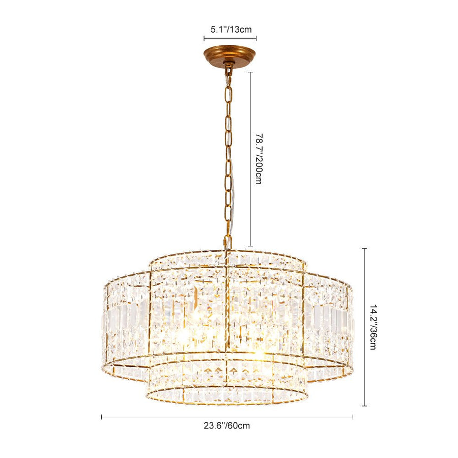 Farmhouze Light - 5 - Light Luxury Crystal Layered Drum Cage Chandelier - Chandelier - 23.6 in - 