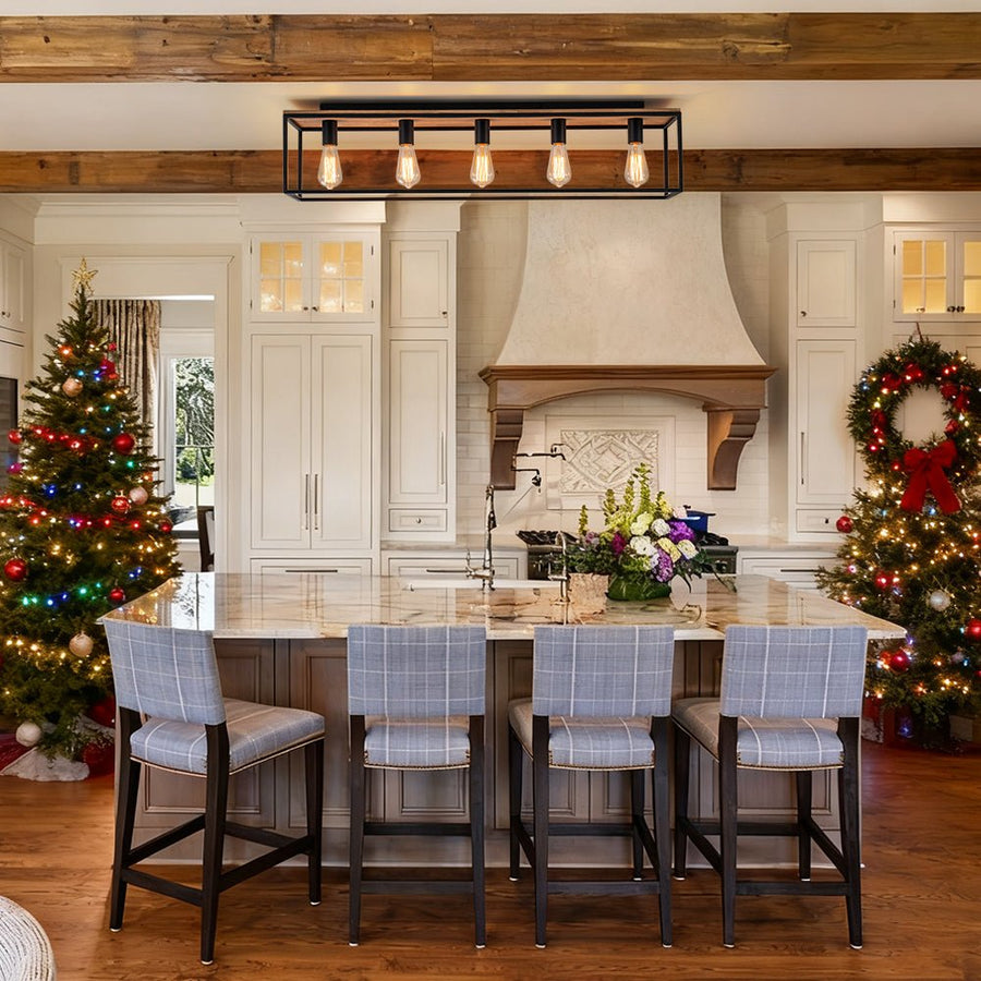 Farmhouze Light - 5 - Light Rectangular Cage Flush Mount Ceiling Light - Ceiling Light - 6 Bullbs - 