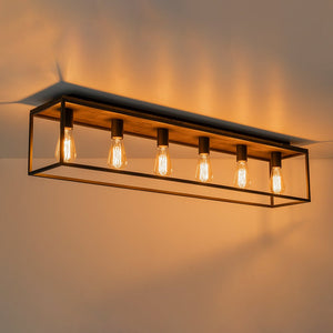 Farmhouze Light - 5 - Light Rectangular Cage Flush Mount Ceiling Light - Ceiling Light - 6 Bullbs - 