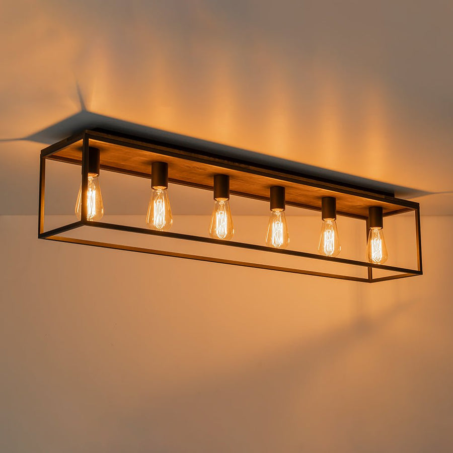 Farmhouze Light - 5 - Light Rectangular Cage Flush Mount Ceiling Light - Ceiling Light - 6 Bullbs - 