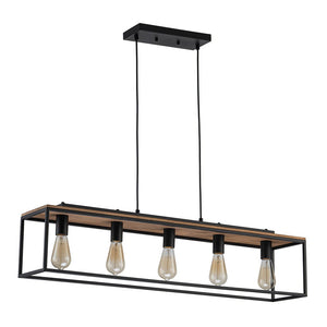 LOUSACE Black Rectangular Pendant Light - Adjustable Farmhouse Cage Chandelier With Glass Shade For Kitchen Island