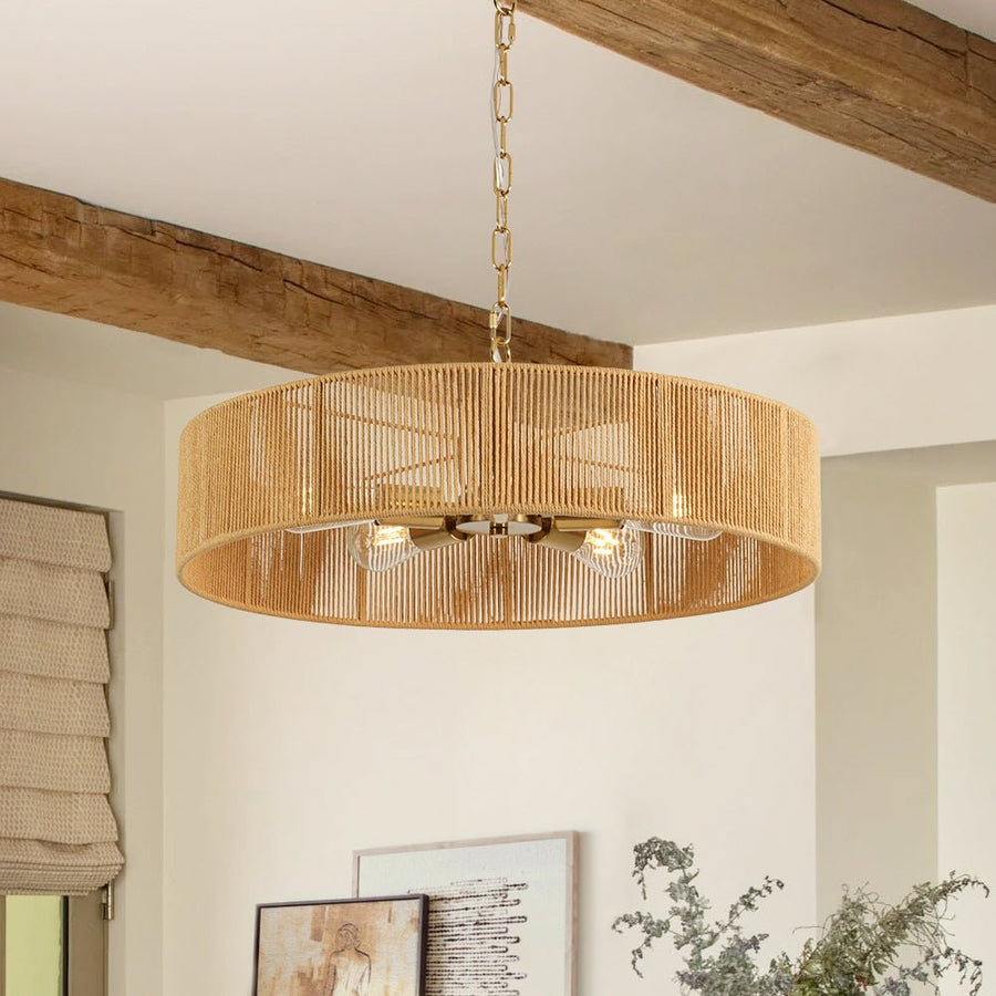 Rustic Woven Rope Round Drum Ceiling Chandelier | Farmhouze Light