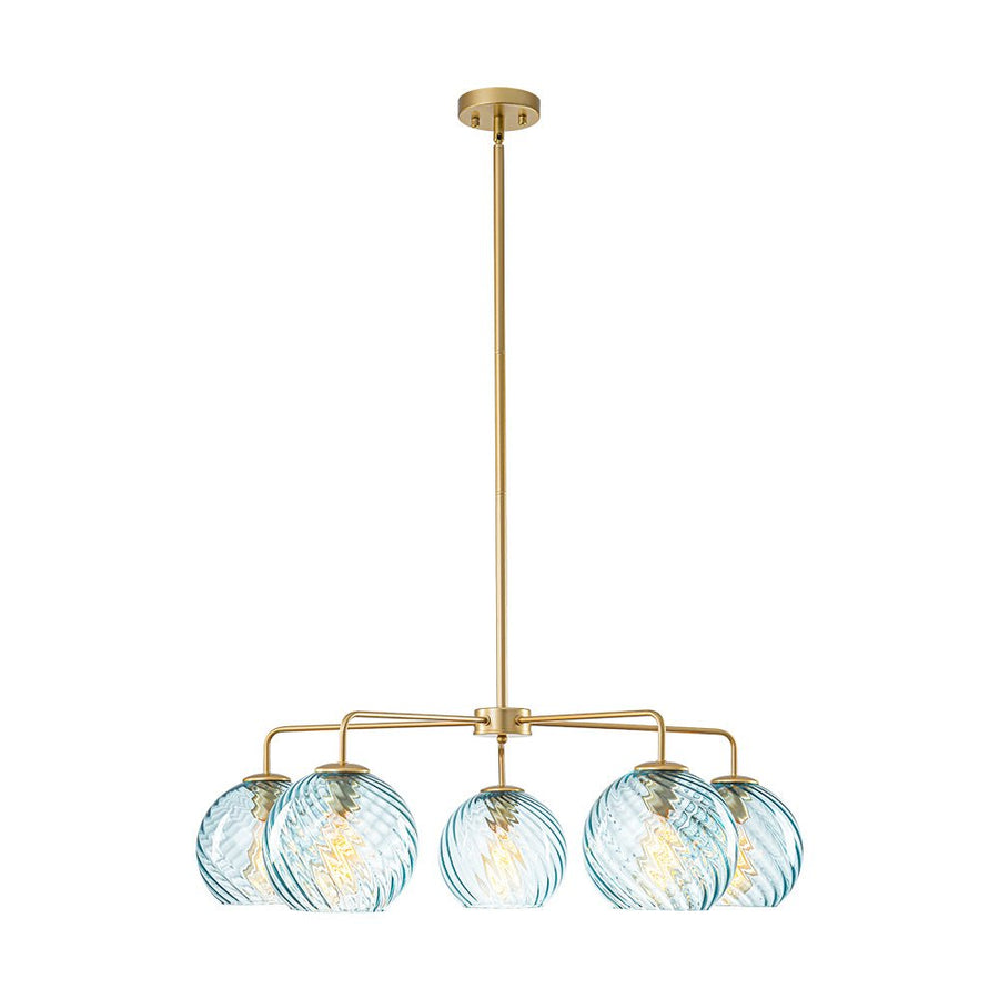 Farmhouze Light - 5 - Light Swirled Glass Globe Bubble Round Sputnik Chandelier - Chandelier - Blue Glass - 