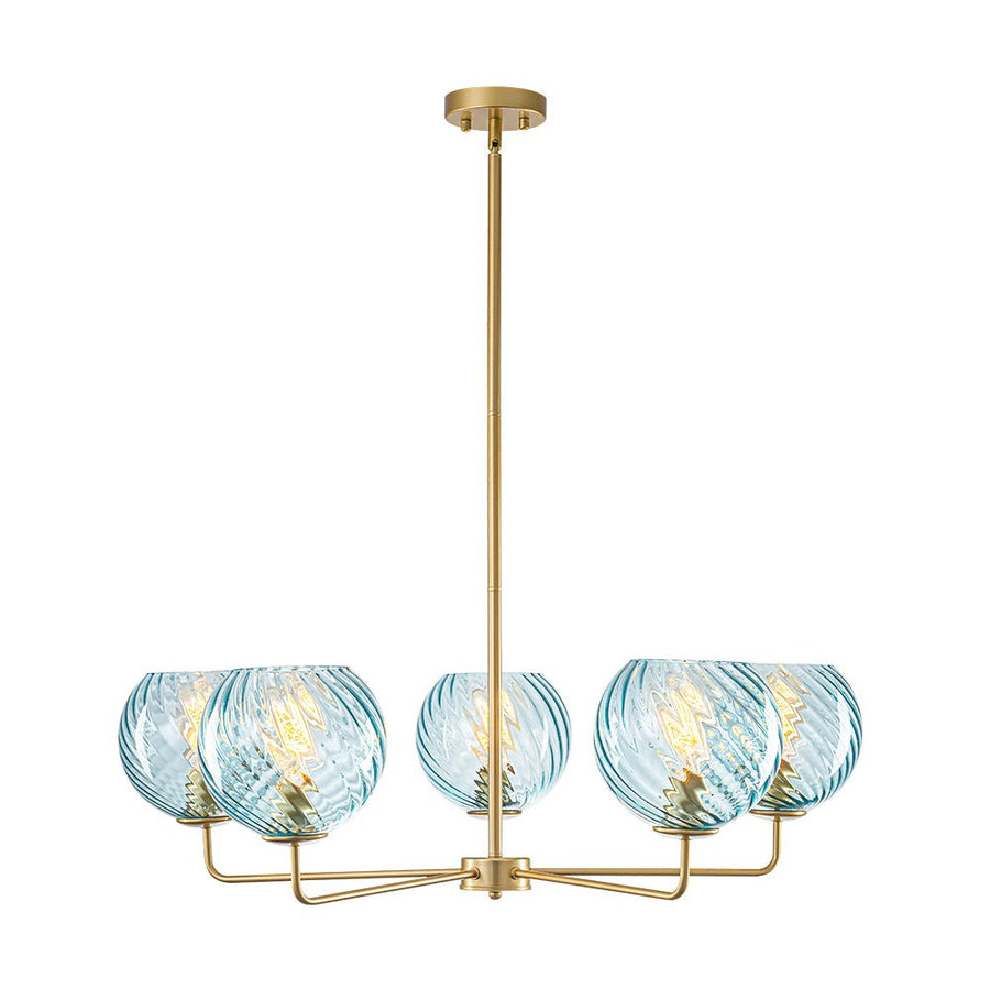 Farmhouze Light - 5 - Light Swirled Glass Globe Bubble Round Sputnik Chandelier - Chandelier - Blue Glass - 