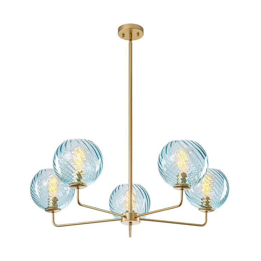 Farmhouze Light - 5 - Light Swirled Glass Globe Bubble Round Sputnik Chandelier - Chandelier - Blue Glass - 