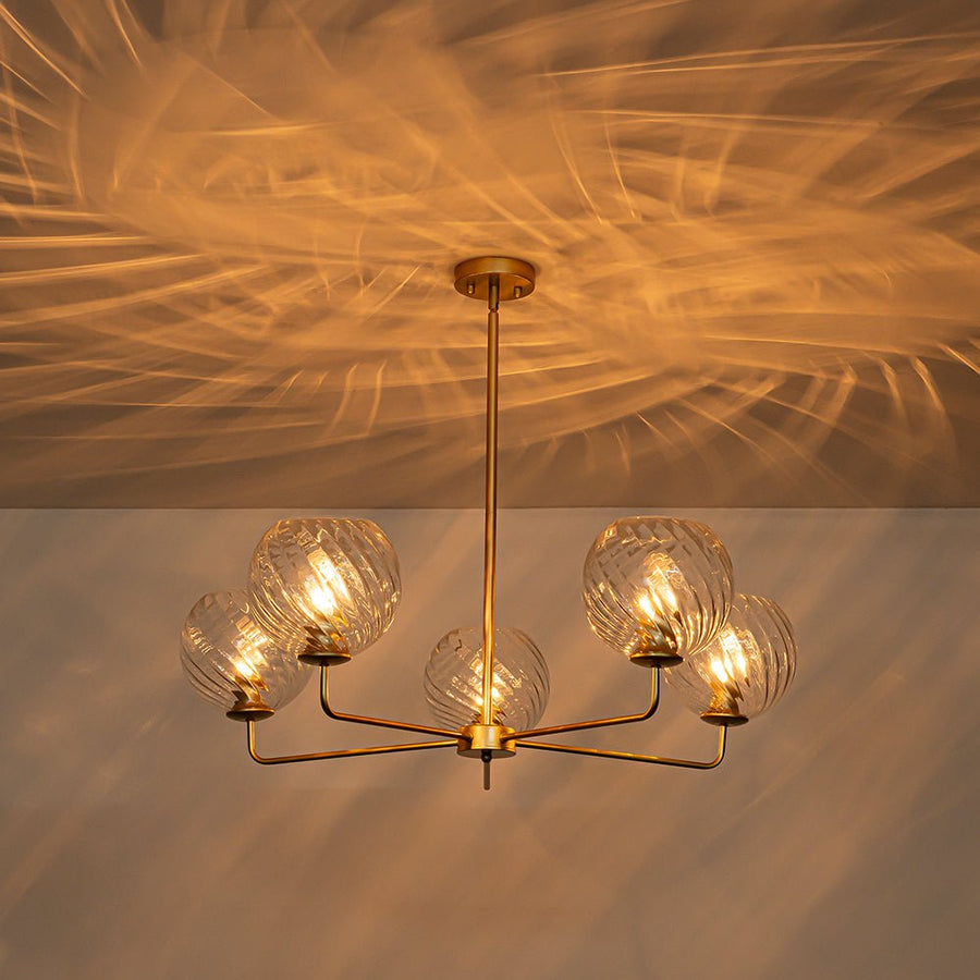 Farmhouze Light - 5 - Light Swirled Glass Globe Bubble Round Sputnik Chandelier - Chandelier - Blue Glass - 