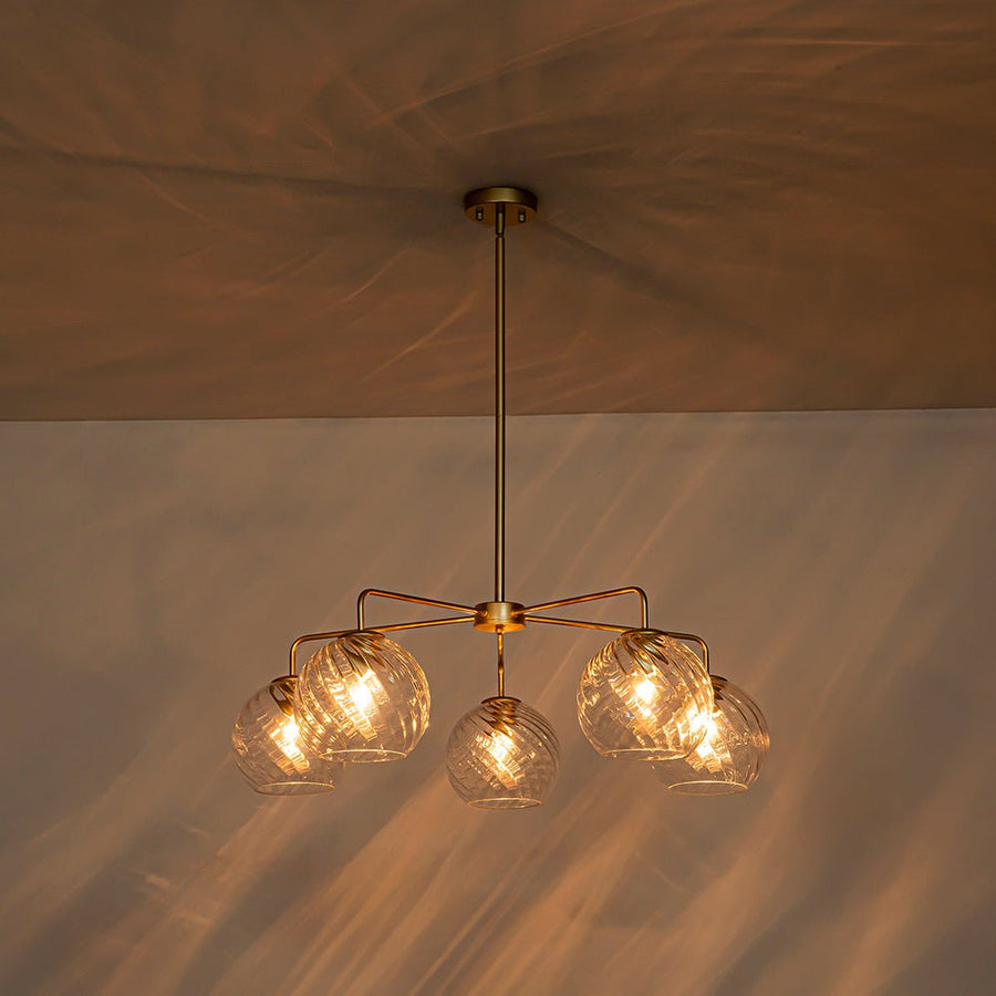 Farmhouze Light - 5 - Light Swirled Glass Globe Bubble Round Sputnik Chandelier - Chandelier - Blue Glass - 